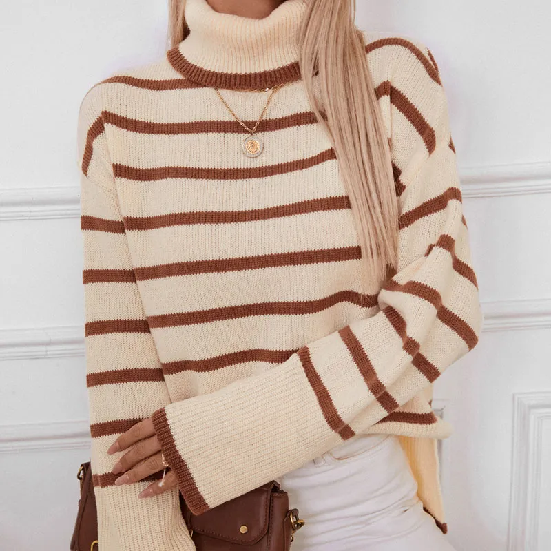 Este suéter chique e elegante é essencial para quem quer se aquecer e moderno neste inverno, suéteres de lã, blusas de pescoço alto.