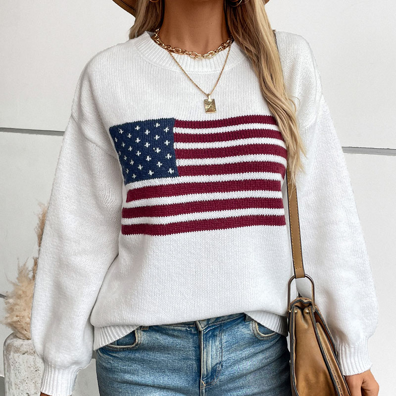 Mulheres do suéter de pulôver da bandeira americana