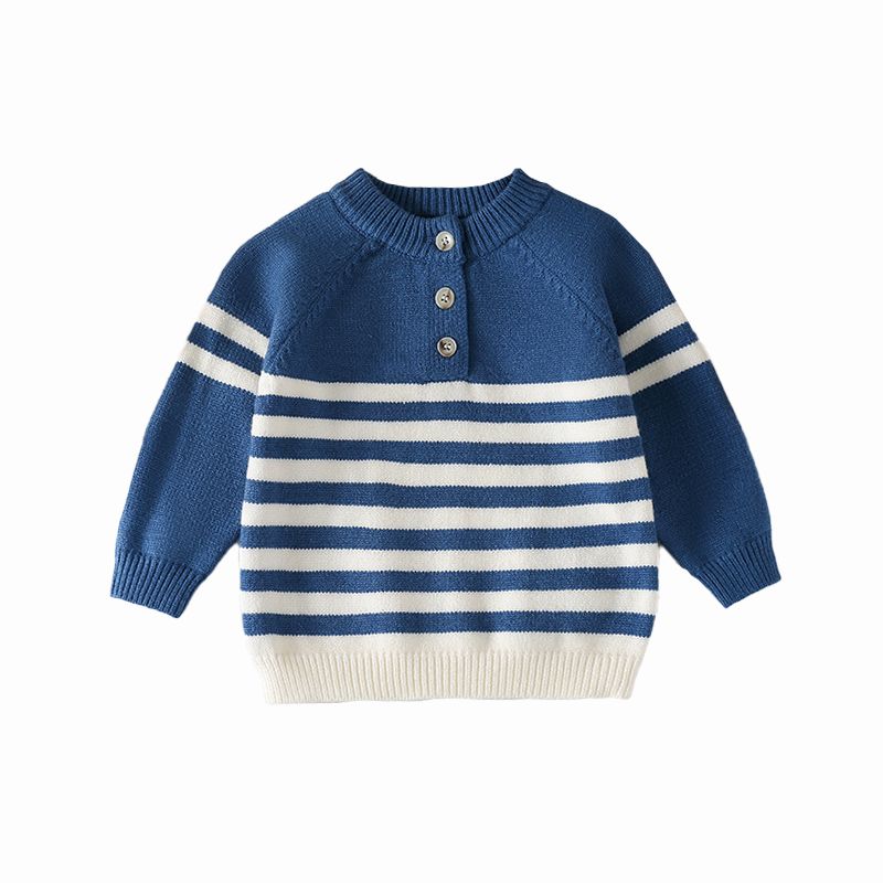 Blue White Stripes Children Meio Cardigan Sweater