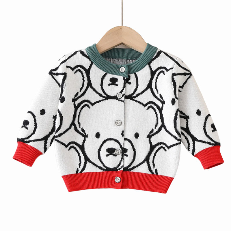 Cartoon urso de manga longa Cardigan Sweater Children