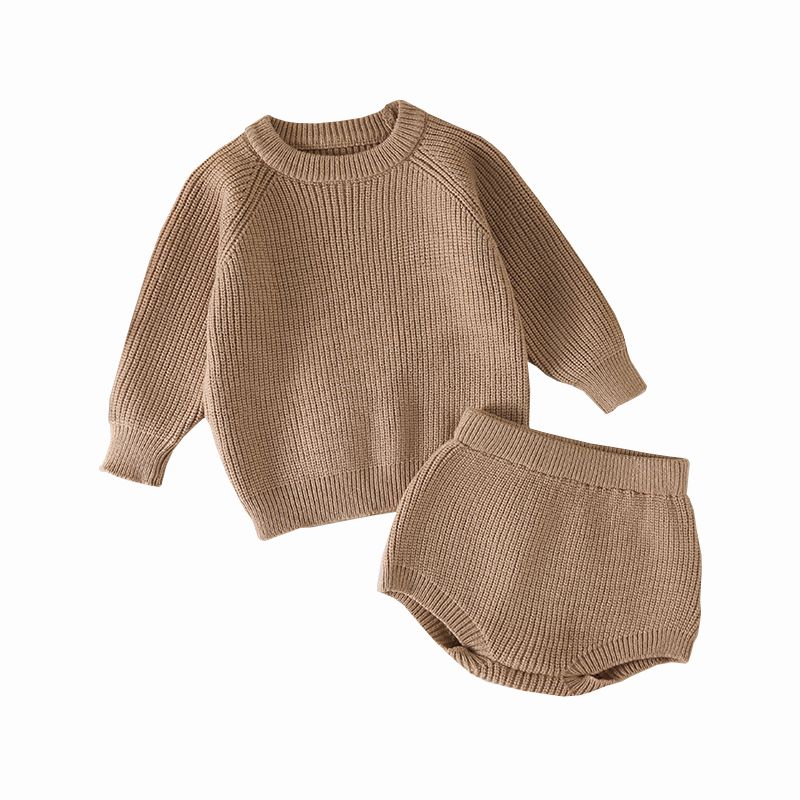 Traje de suéter de malha sólida infantil