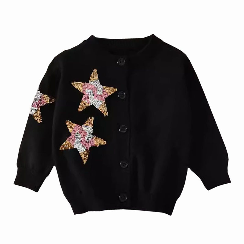 Botão de estrela Botão Black Cardigan Sweater Children