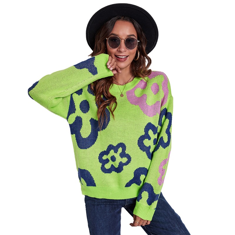 Mulheres Flor Jacquard Knit Sweater