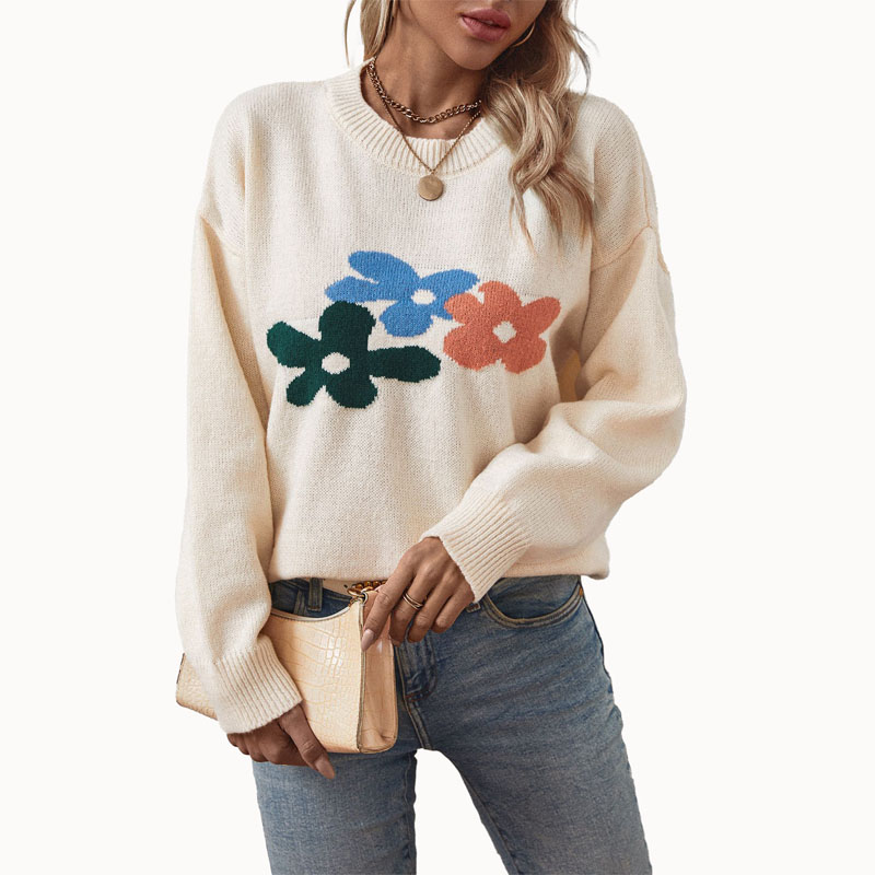 Mulheres Flor Jacquard Pullover de malha de malha