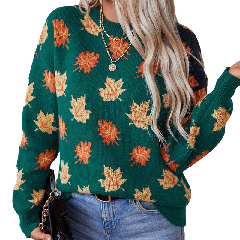 Mulheres Maple Tree Folhas Sweater Retro