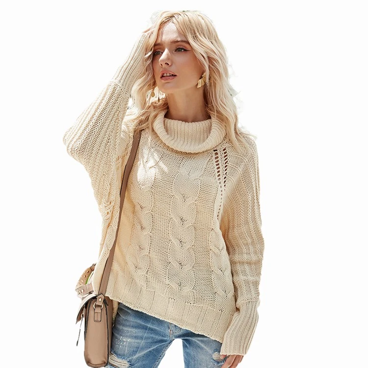 Camisola de gola alta feminina Jacquard